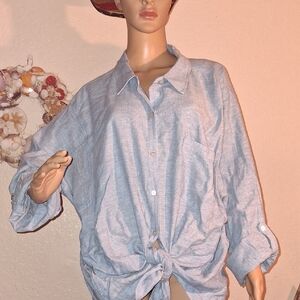 Susan Graver Light Blue Button-Down Shirt